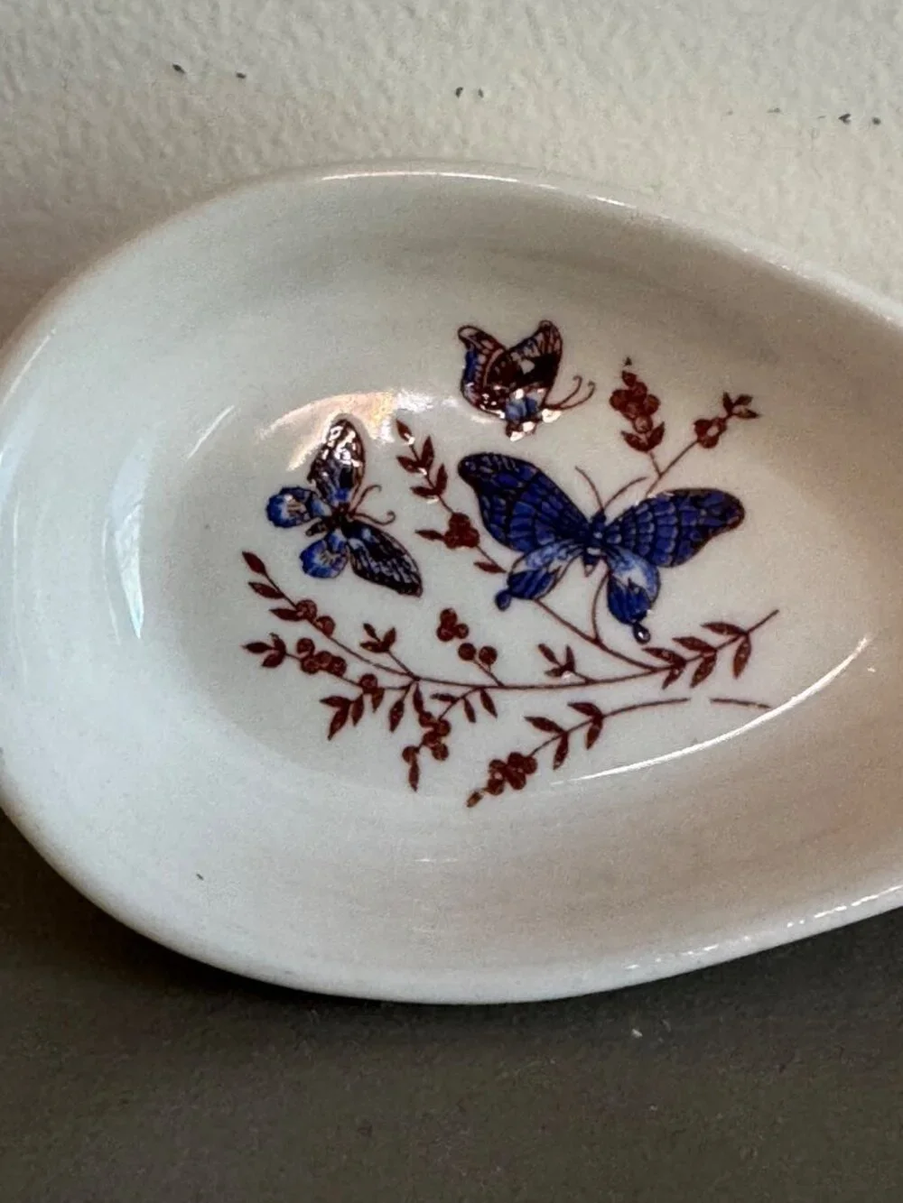 Vintage Ceramic Butterfly Print Spoon Rest 6.5